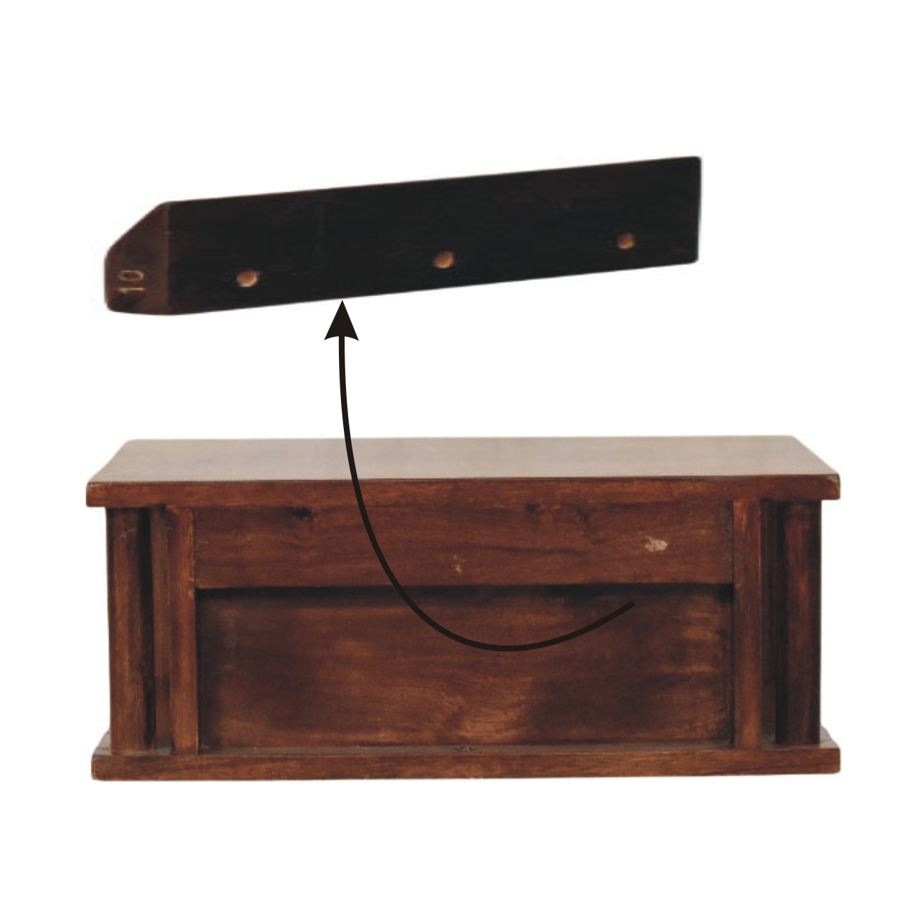 Solid Mango Wood Wine Wood Oak Finished 1 Drawer Wall-Mounted Bedside with Brass Handle - Image 10