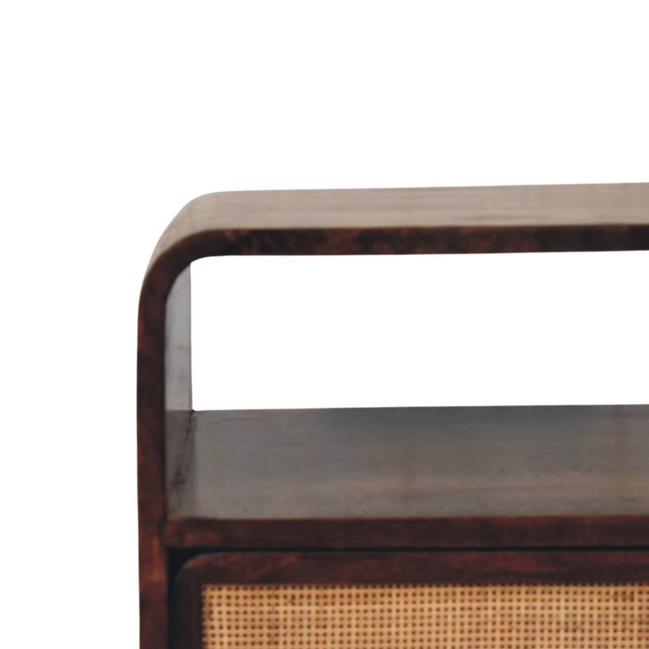 Solid Mango Wood California Walnut Finished 2 Drawer Rattan Bedside - Image 5