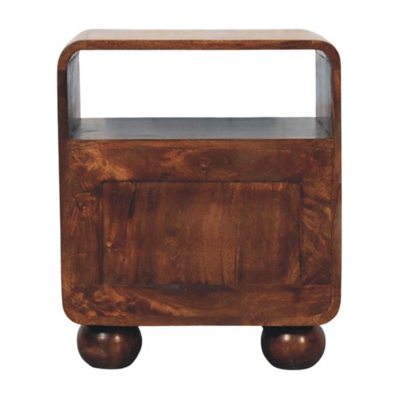 Solid Mango Wood California Walnut Finished 2 Drawer Rattan Bedside - Image 10