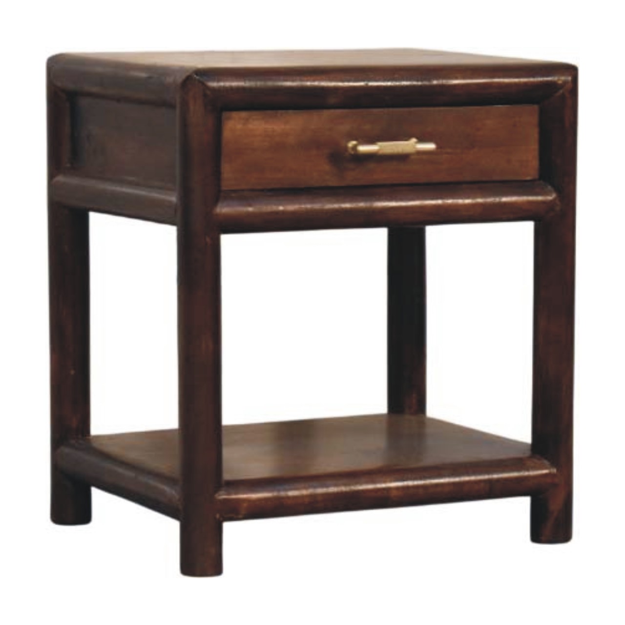 Solid Mango Wood California Walnut Finished 1 Drawer Open Bedside - Image 2