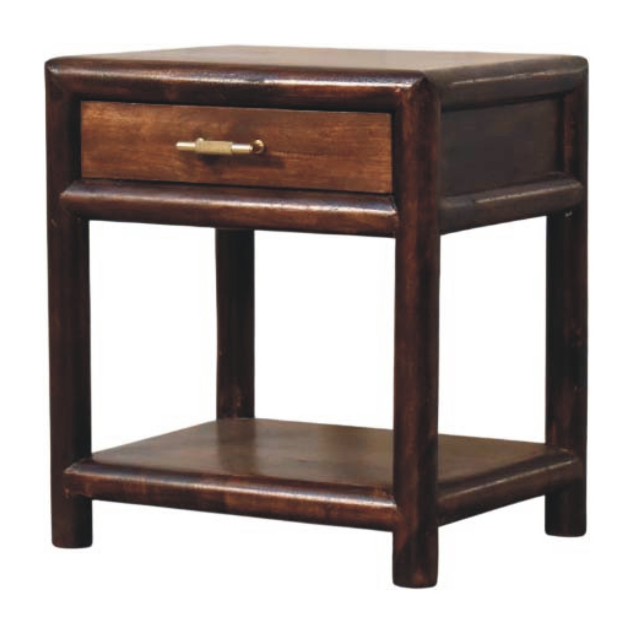 Solid Mango Wood California Walnut Finished 1 Drawer Open Bedside - Image 3
