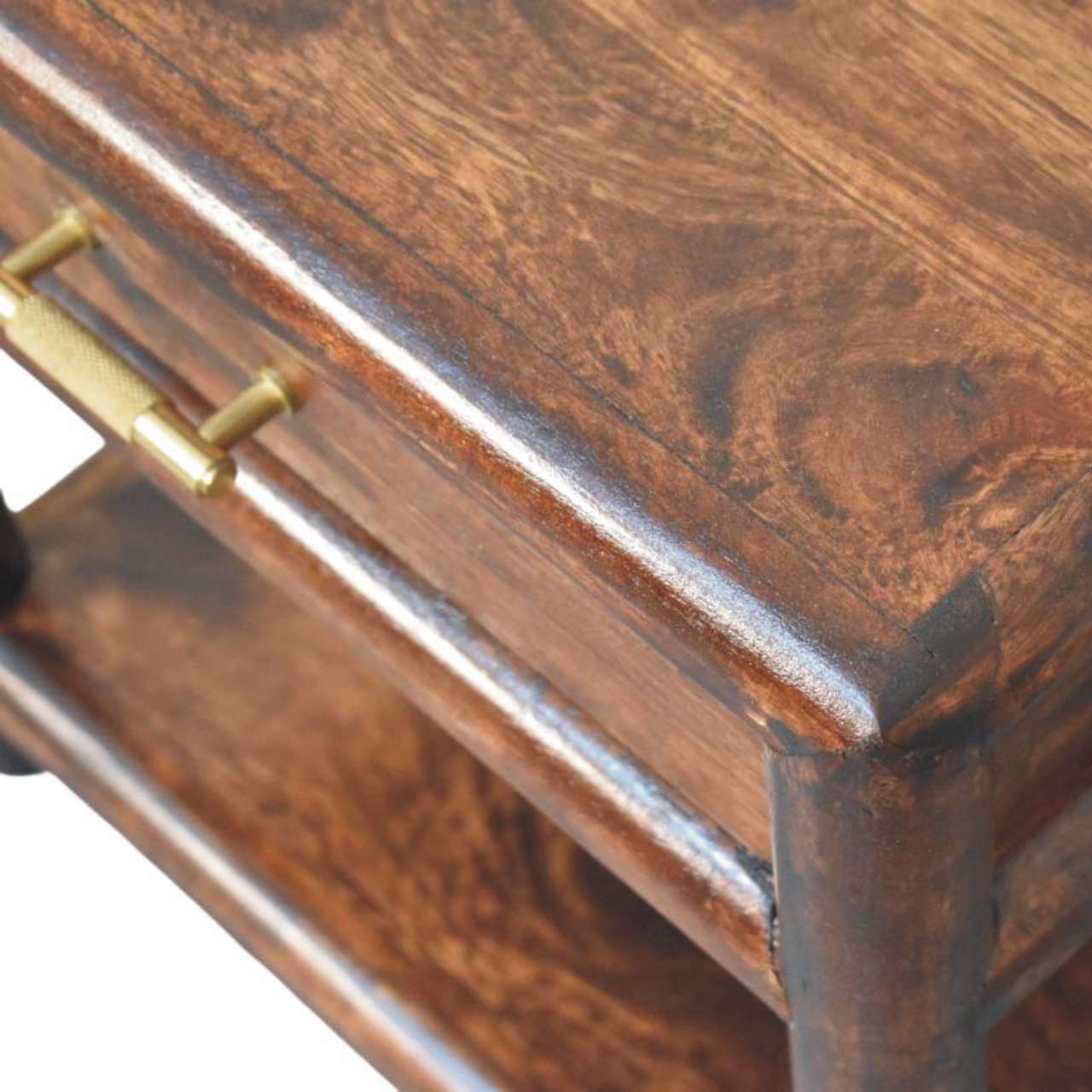 Solid Mango Wood California Walnut Finished 1 Drawer Open Bedside - Image 5