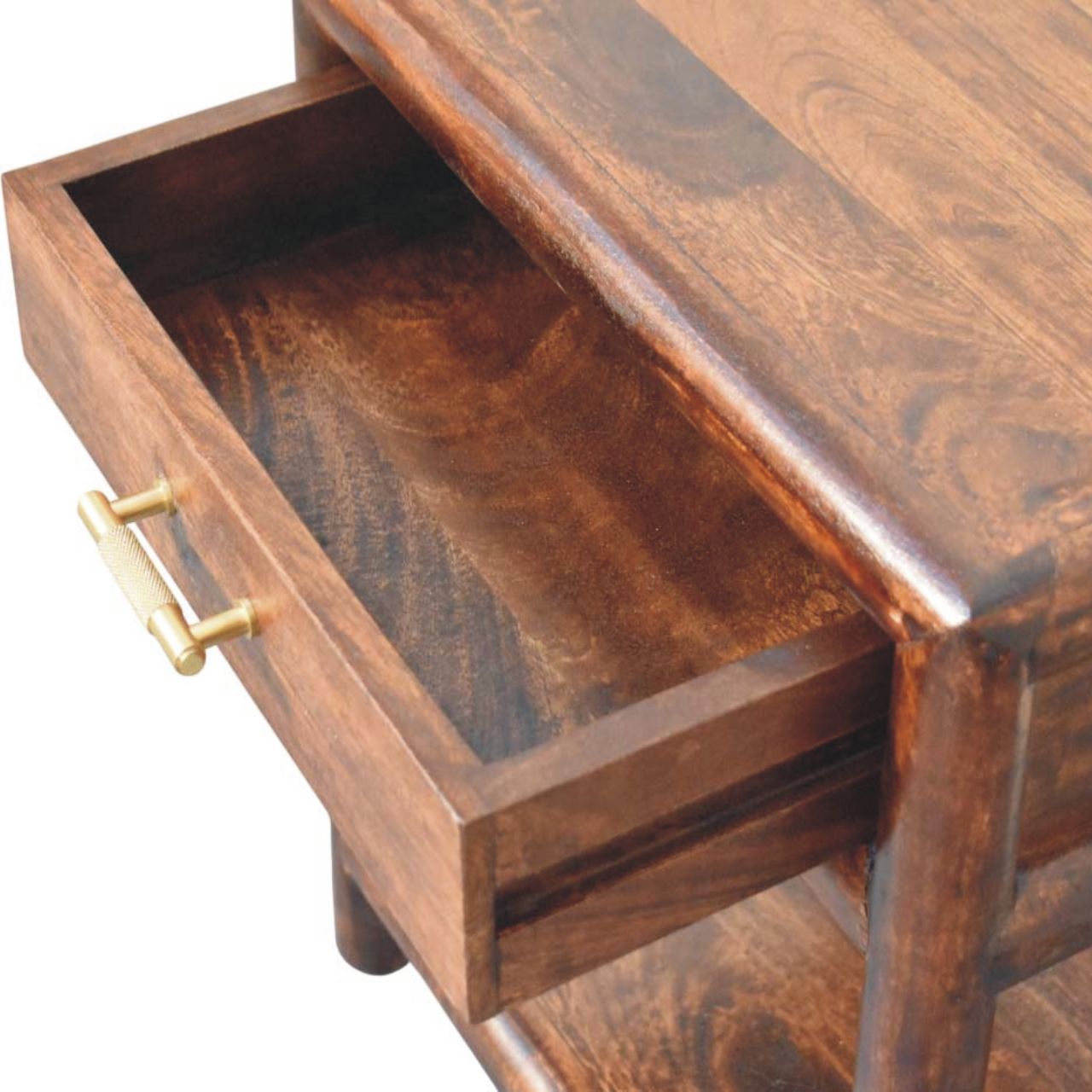 Solid Mango Wood California Walnut Finished 1 Drawer Open Bedside - Image 6