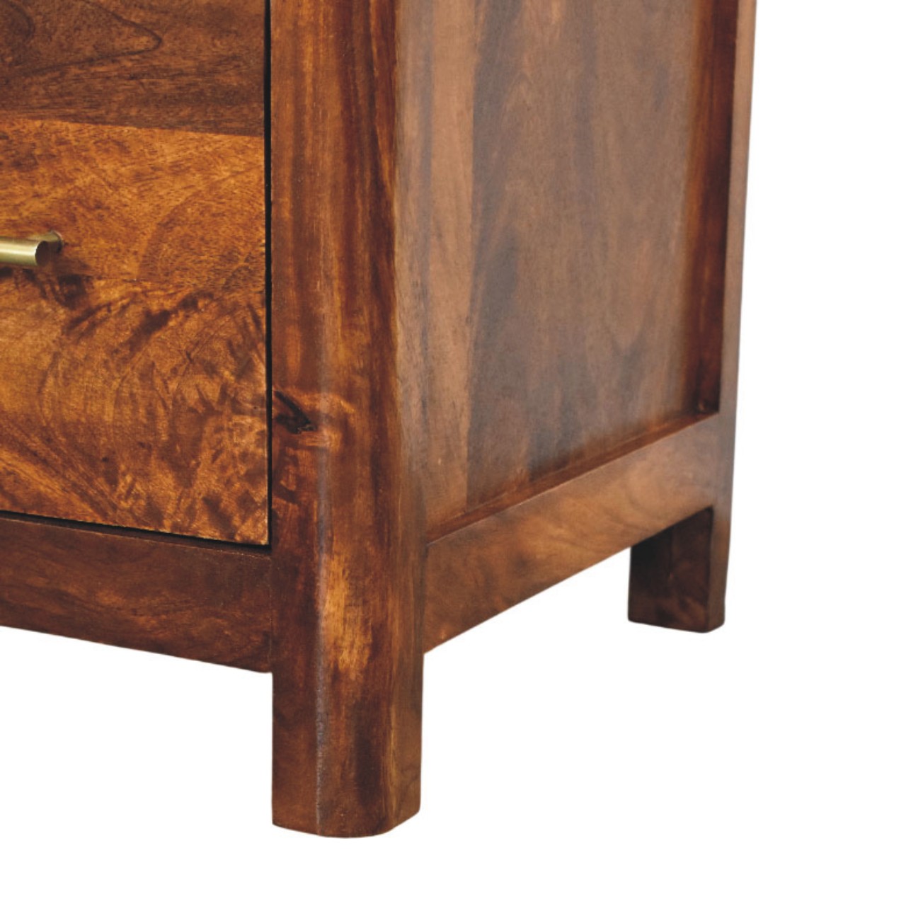 Solid Mango Wood Chestnut Finished 1 Drawer Arc Bedside Table - Image 7