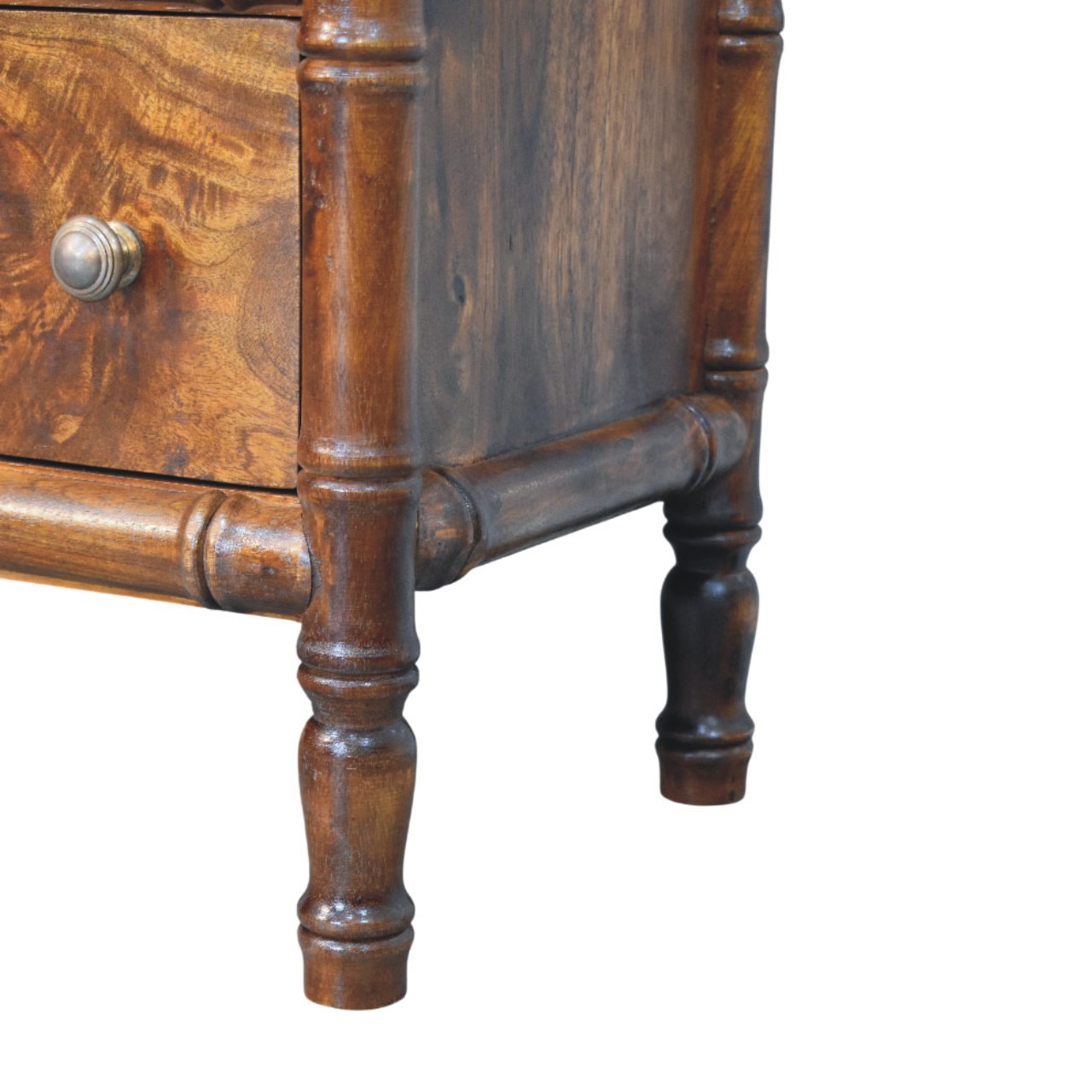 Solid Mango Wood Chestnut Finished 3 Drawer Bamboo Patterned Chest - Image 7