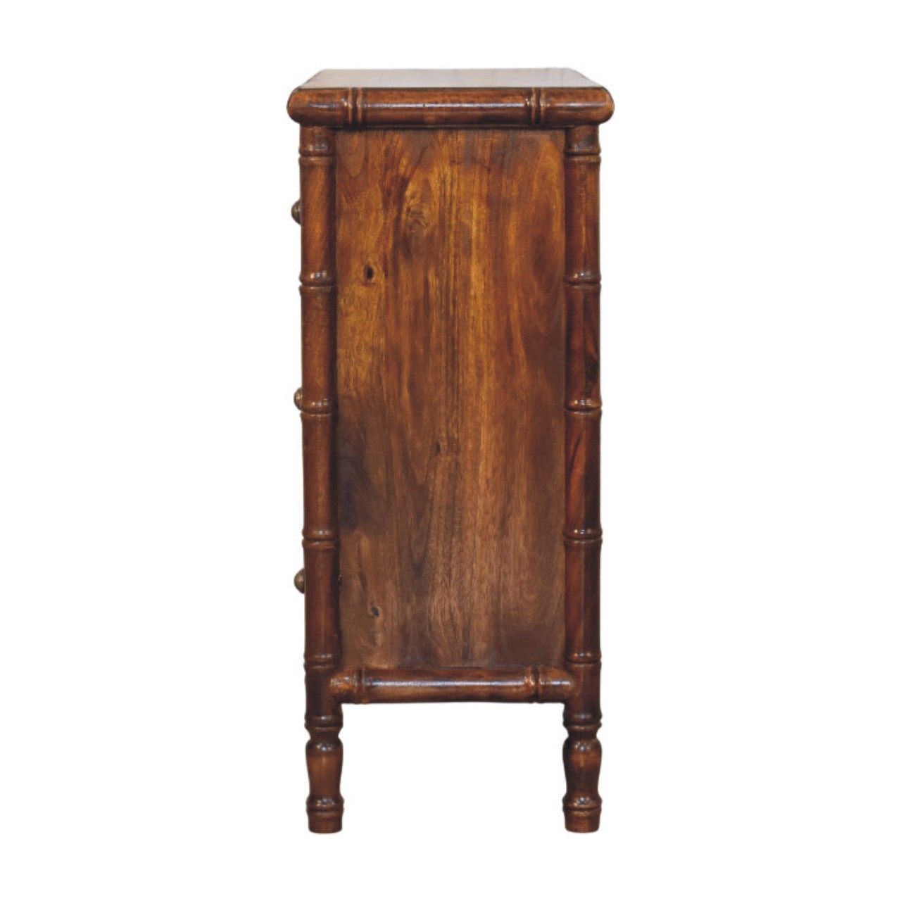 Solid Mango Wood Chestnut Finished 3 Drawer Bamboo Patterned Chest - Image 8