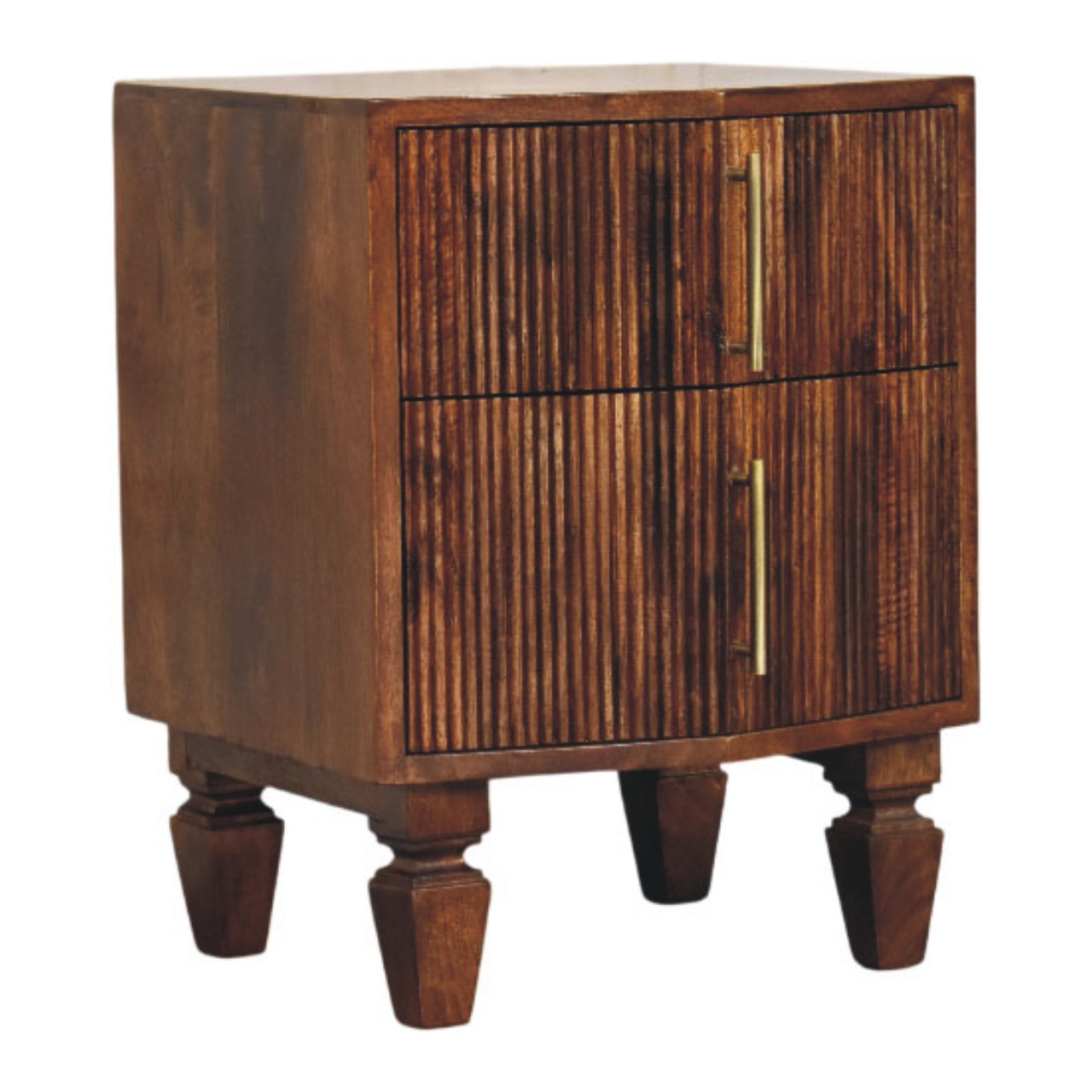 Solid Mango Wood Chestnut Finished 2 Drawer Harper Ribbed Chestnut Bedside - Image 9
