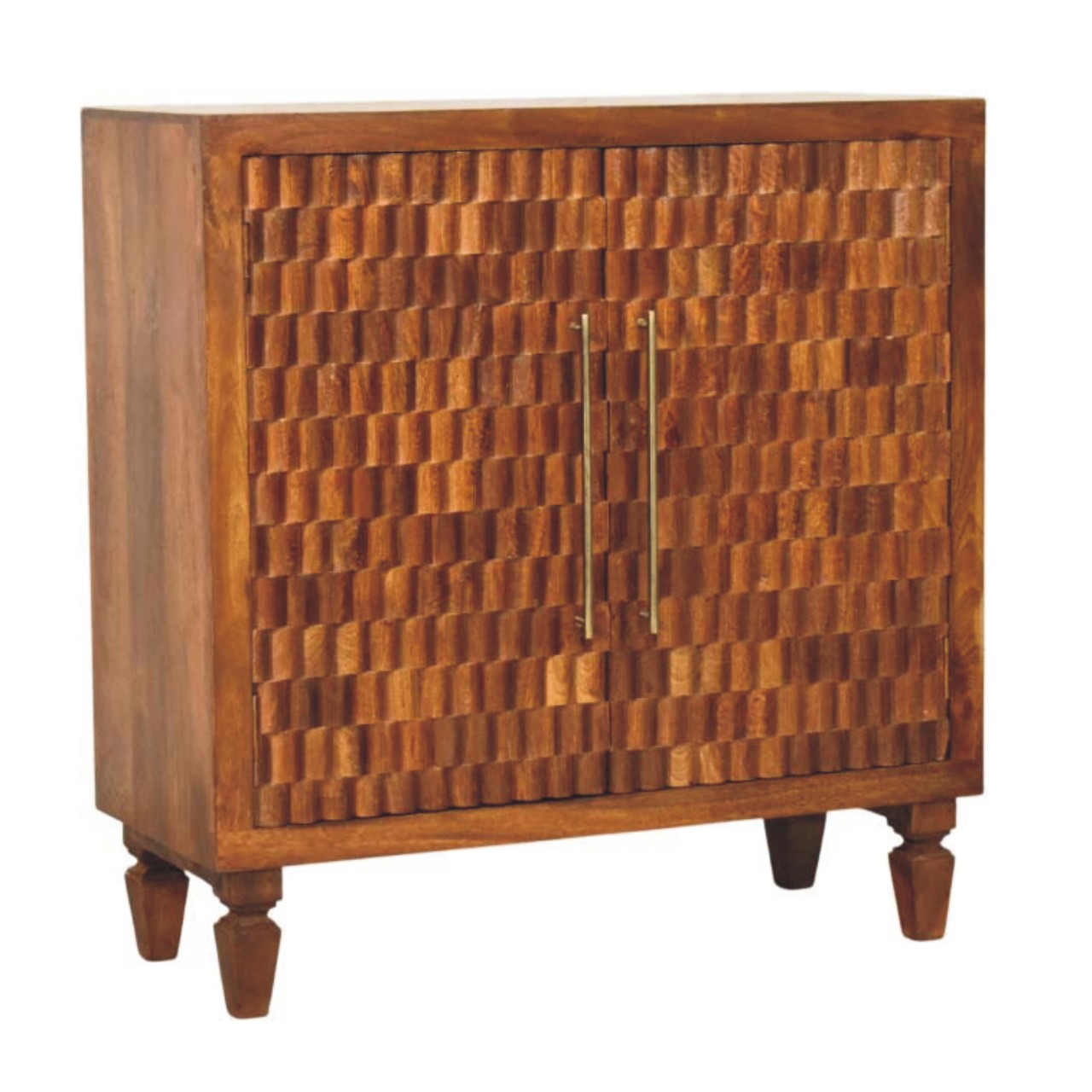 Solid Mango Wood Chestnut Finished 2 Door Cadiz Carved Cabinet - Image 2