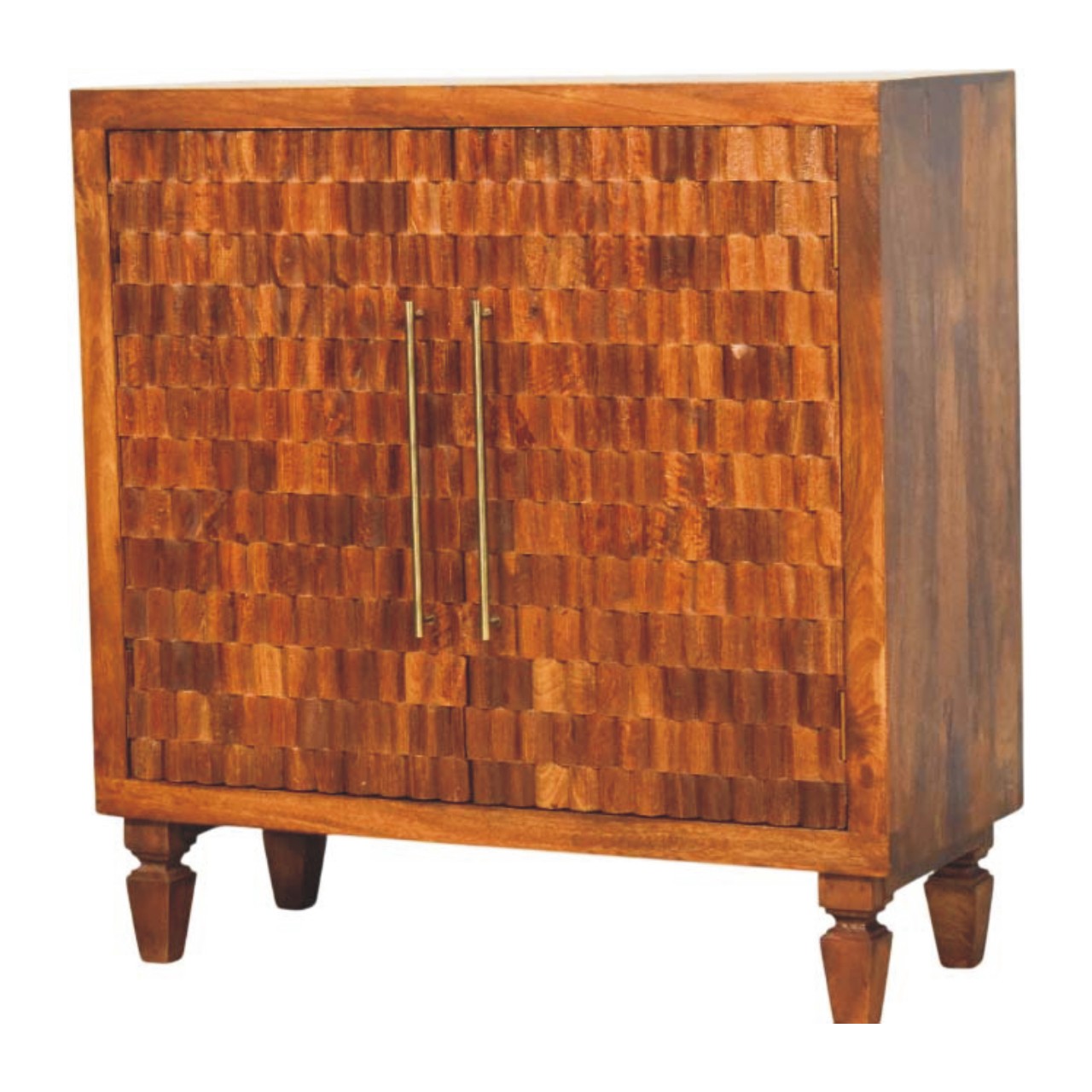 Solid Mango Wood Chestnut Finished 2 Door Cadiz Carved Cabinet - Image 3