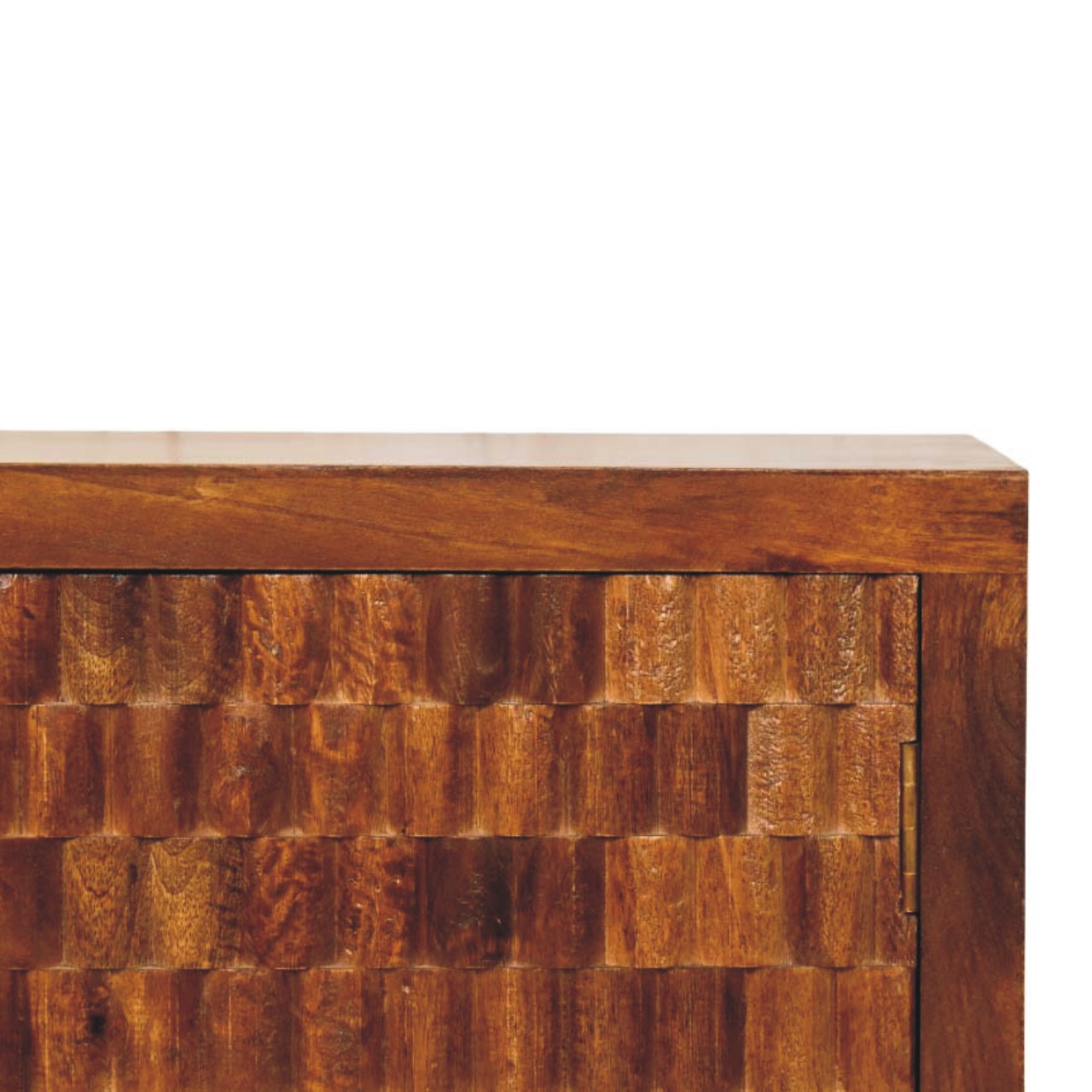 Solid Mango Wood Chestnut Finished 2 Door Cadiz Carved Cabinet - Image 4
