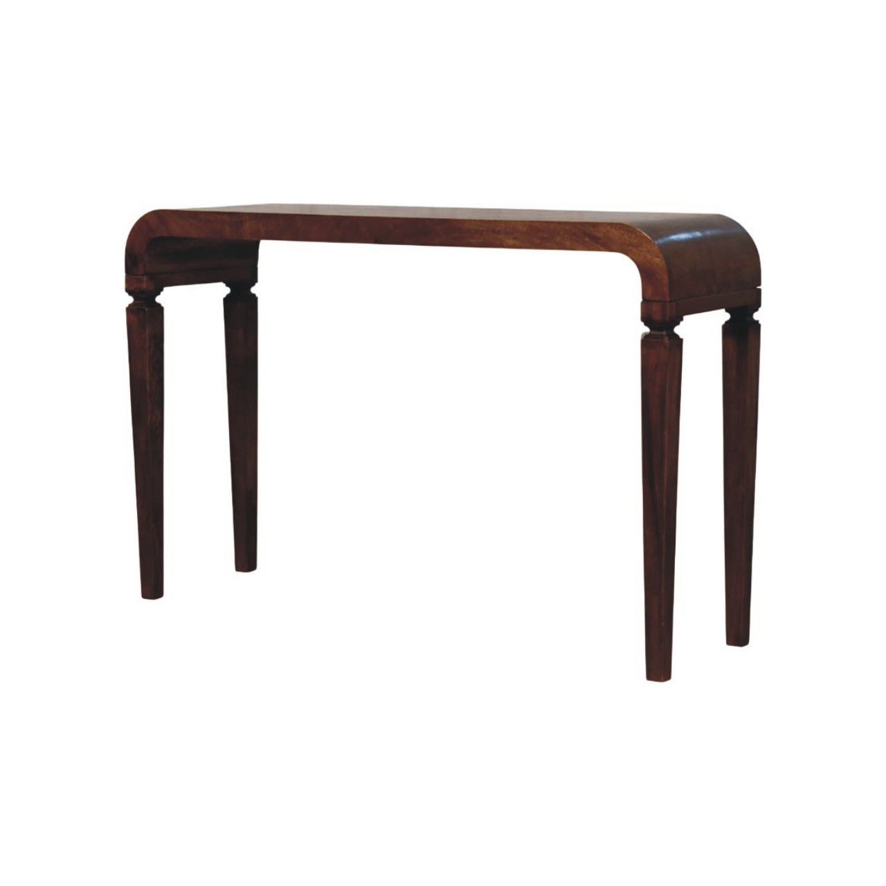 Solid Mango Wood Chestnut Finished Arcus Curved Console Table - Image 2