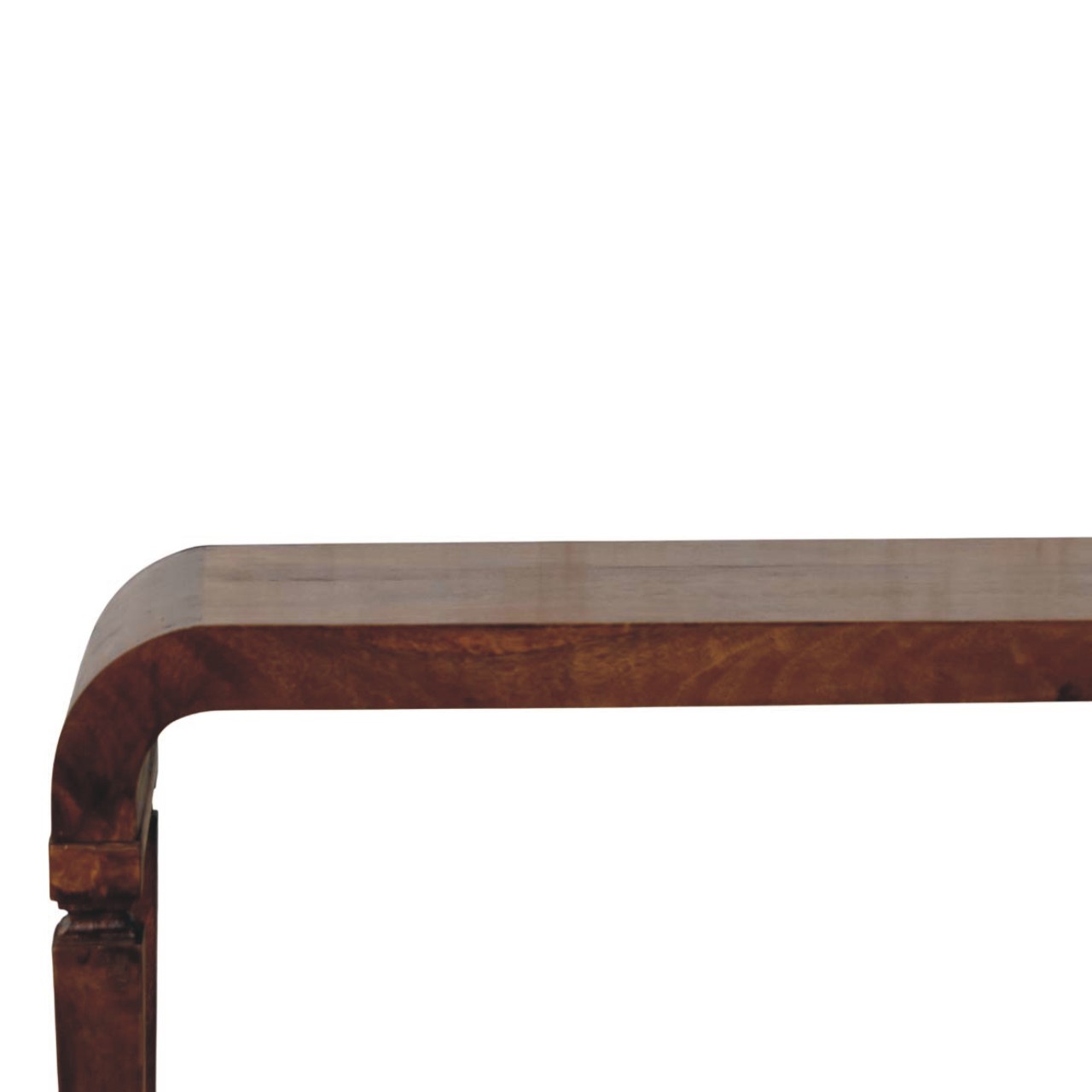 Solid Mango Wood Chestnut Finished Arcus Curved Console Table - Image 4