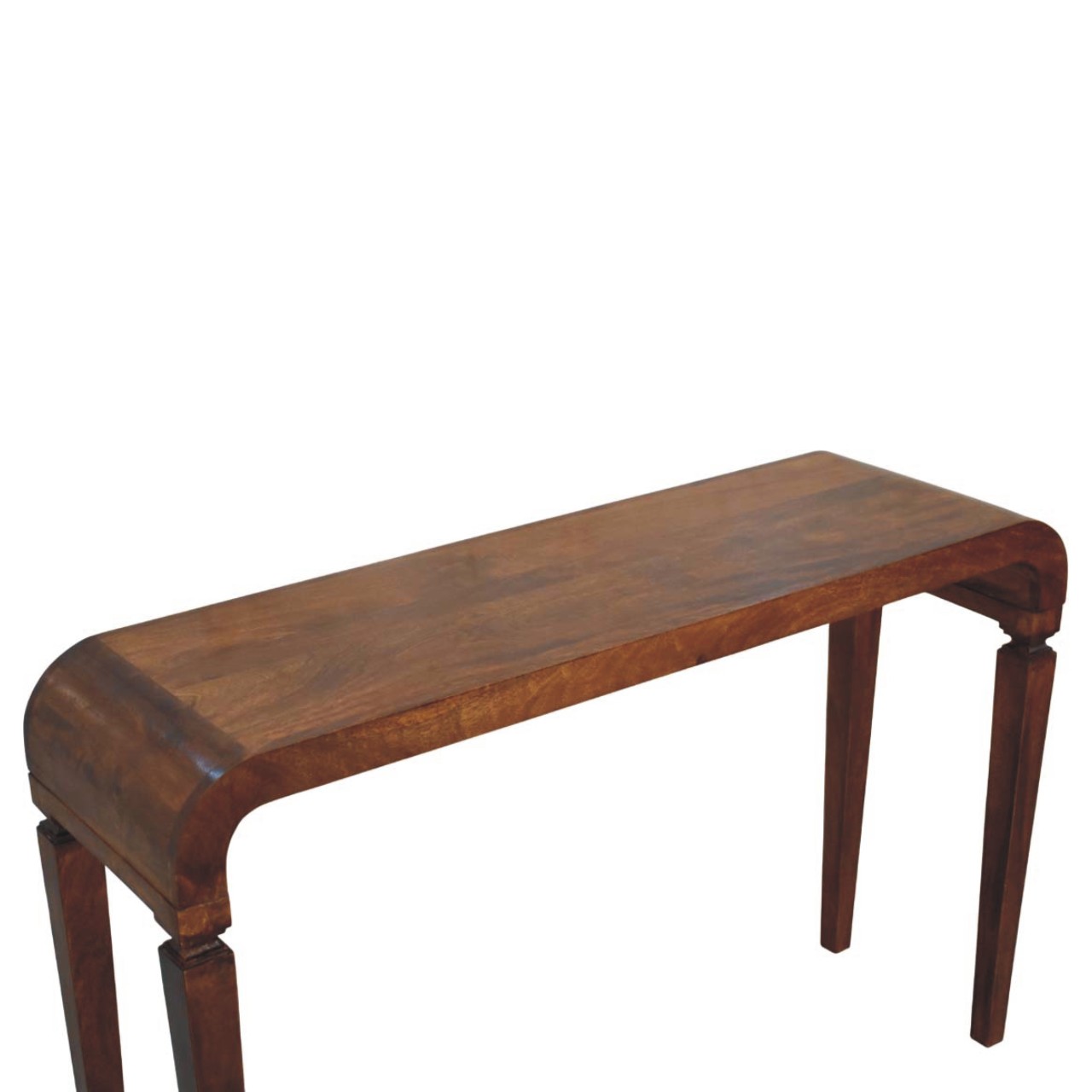 Solid Mango Wood Chestnut Finished Arcus Curved Console Table - Image 6