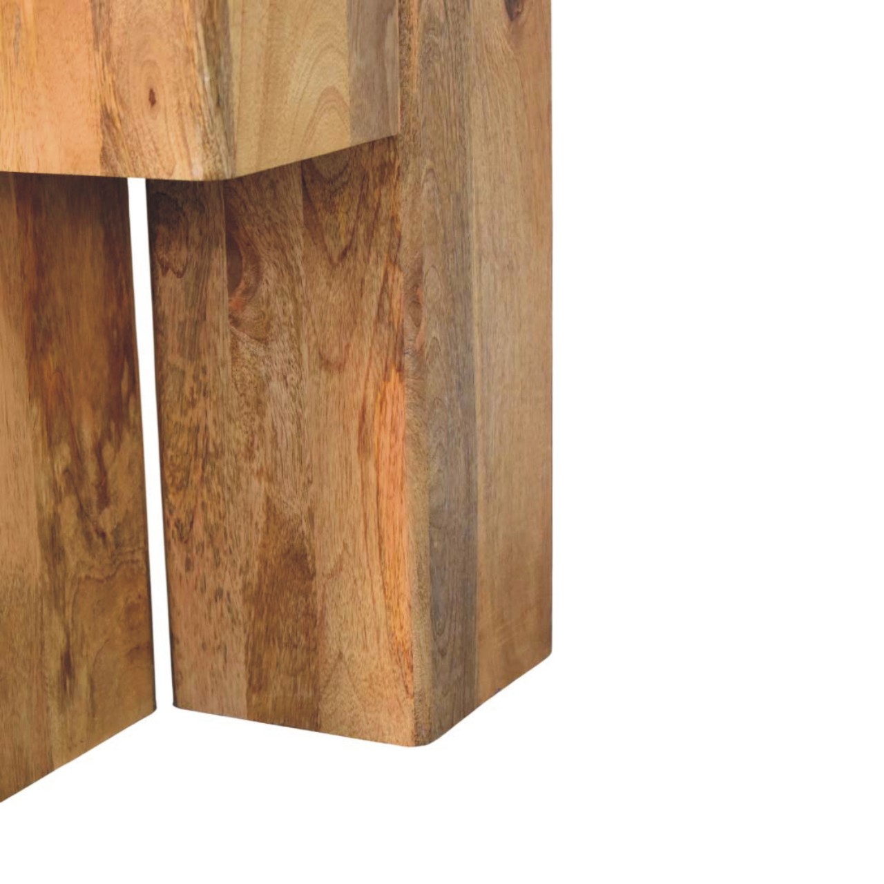 Solid Mango Wood Oak Finished Travertine Top Block Side Table - Image 6