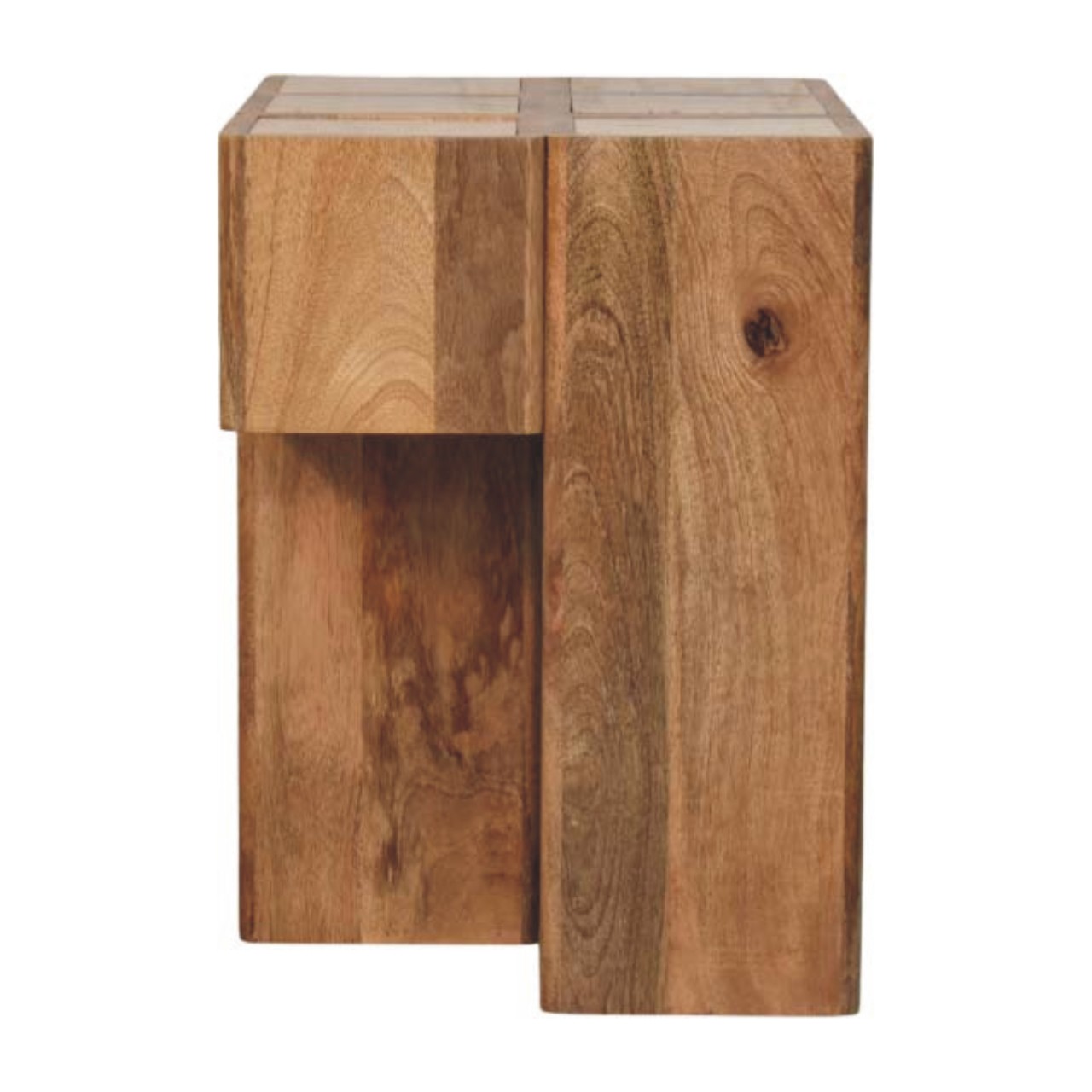 Solid Mango Wood Oak Finished Travertine Top Block Side Table - Image 8