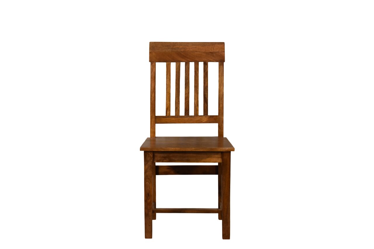 Solid Mango Wood Amber Oak Finished Slatted Back Dining Chair