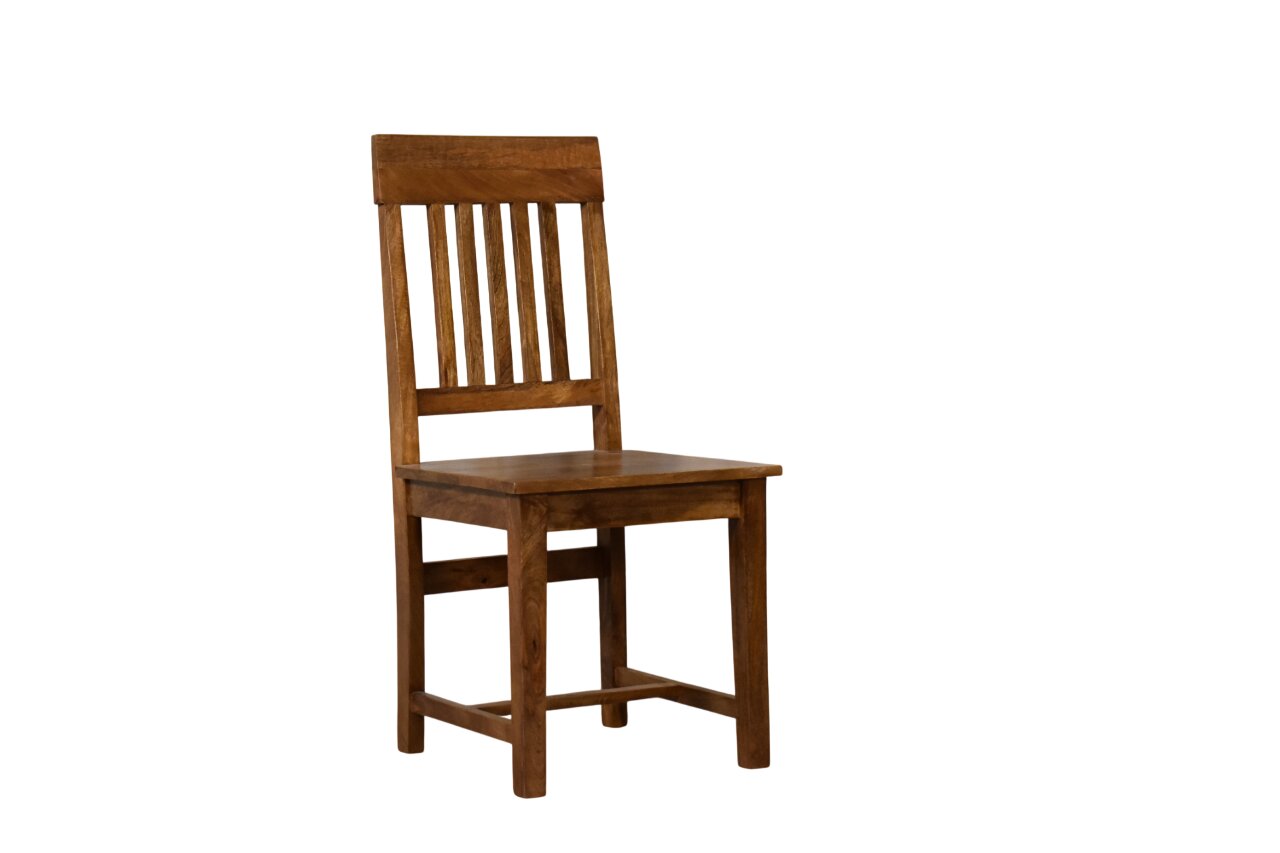 Solid Mango Wood Amber Oak Finished Slatted Back Dining Chair - Image 2
