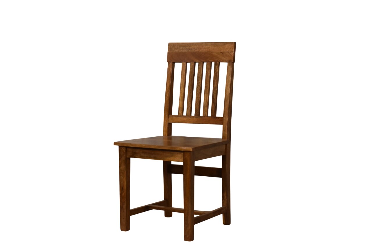 Solid Mango Wood Amber Oak Finished Slatted Back Dining Chair - Image 3