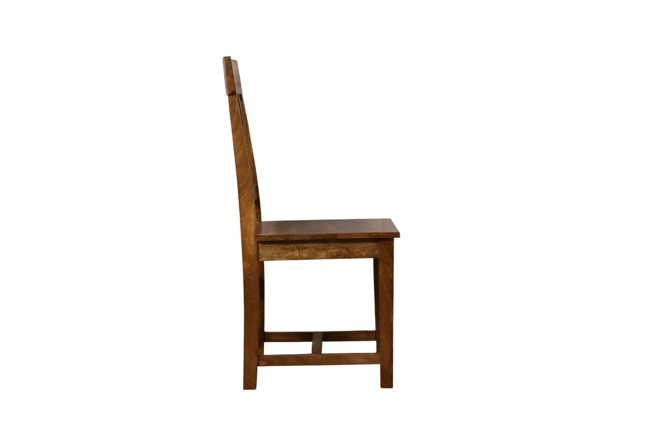 Solid Mango Wood Amber Oak Finished Slatted Back Dining Chair - Image 8