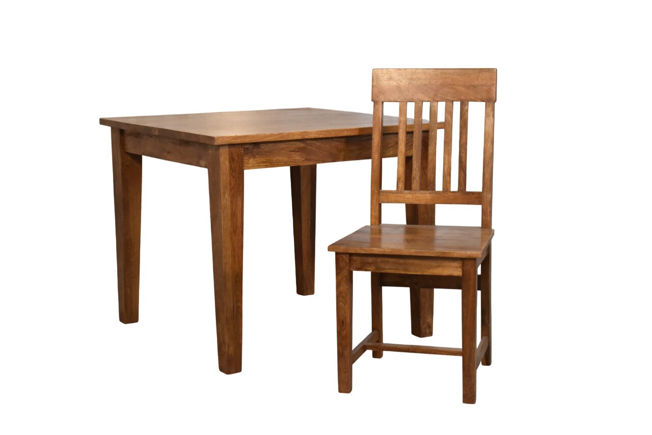 Solid Mango Wood Amber Oak Finished Slatted Back Dining Chair - Image 7