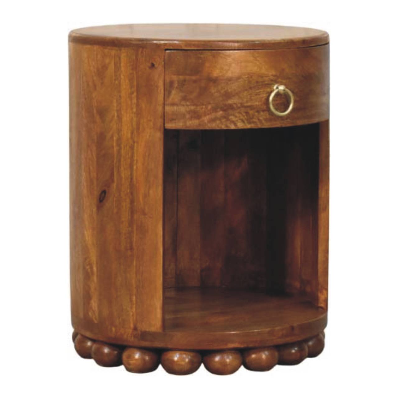 Solid Mango Wood Amber Oak Finished Bola Round Side Table - Image 2
