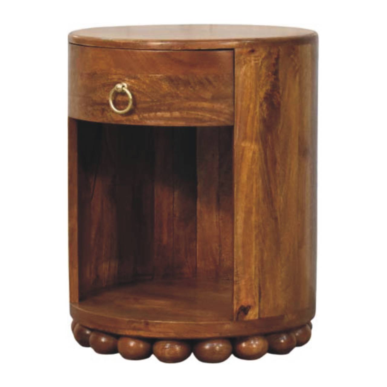 Solid Mango Wood Amber Oak Finished Bola Round Side Table - Image 3