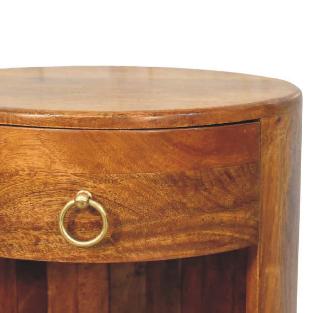Solid Mango Wood Amber Oak Finished Bola Round Side Table - Image 4