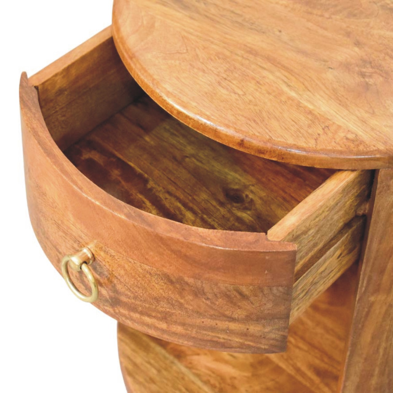 Solid Mango Wood Amber Oak Finished Bola Round Side Table - Image 5