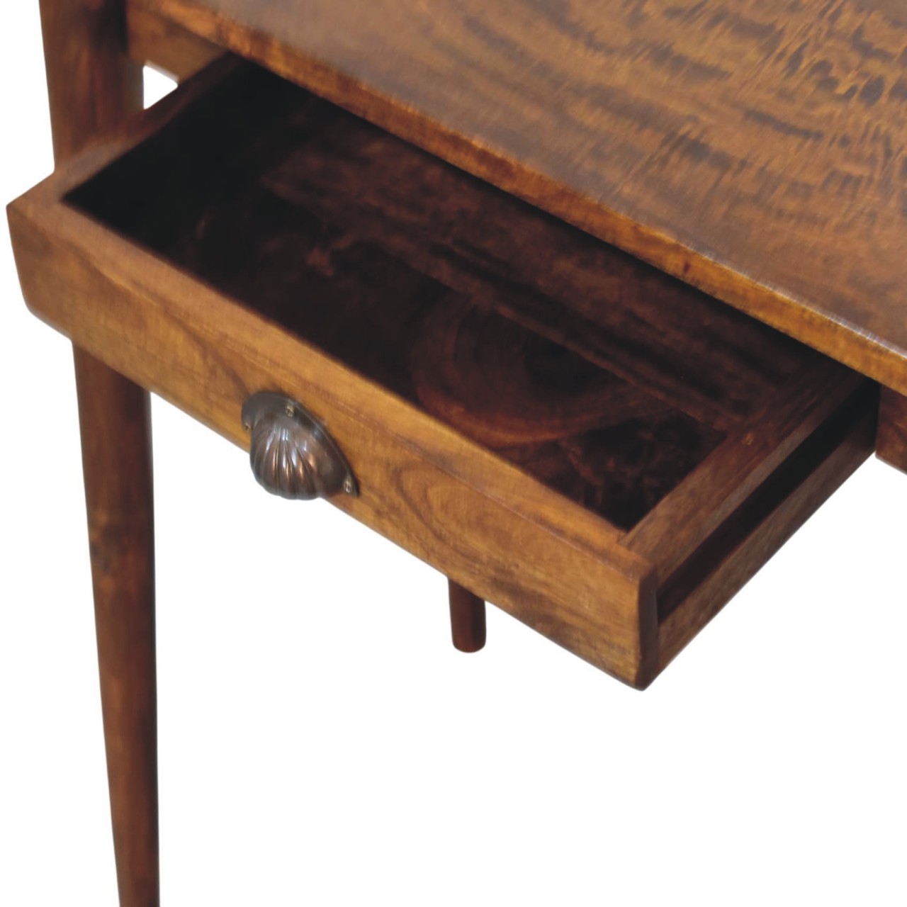 Solid Mango Wood Chestnut Finished Nordic 1 Drawer Writing Desk - Image 6