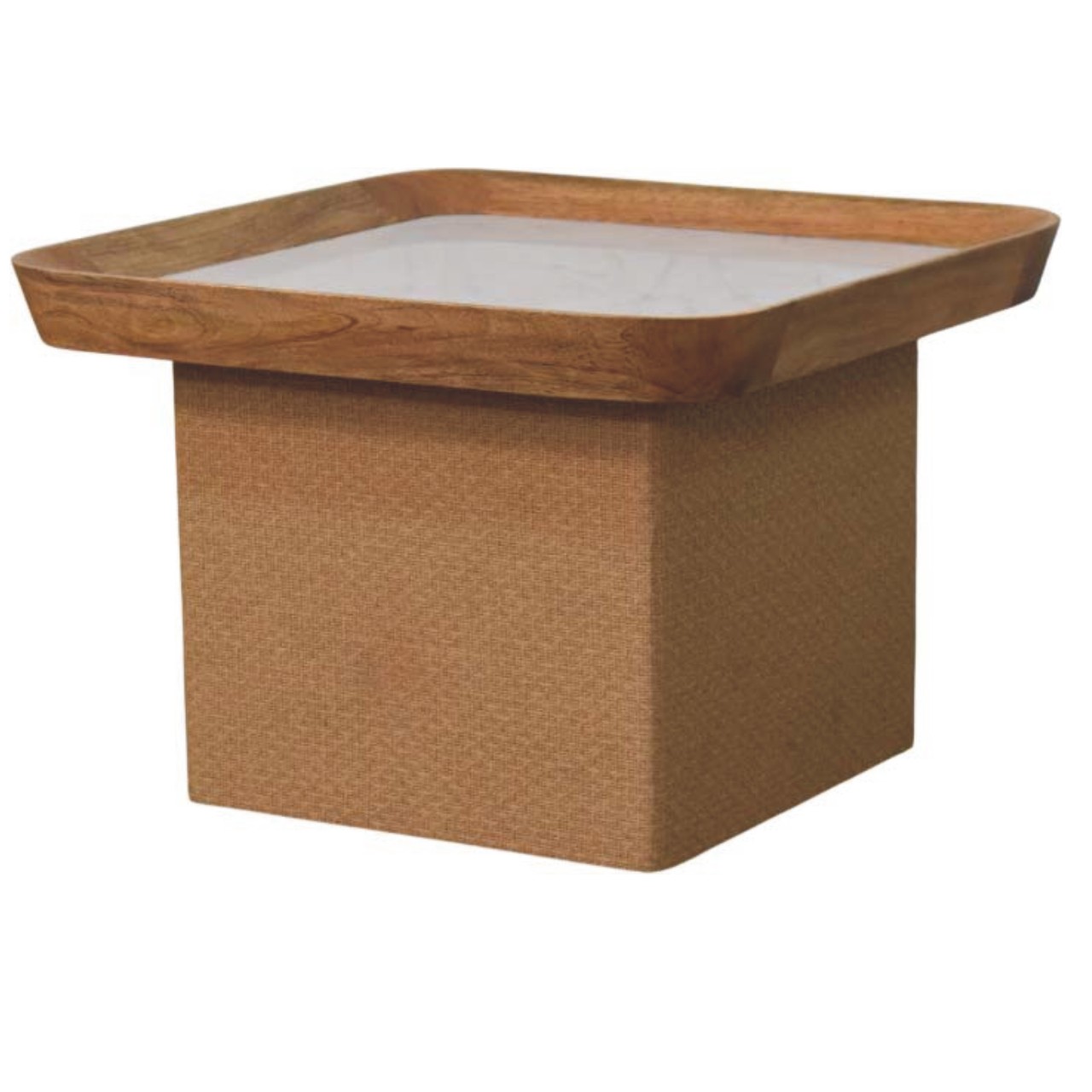 Solid Mango Wood Oak Finished Marble Top Chatai Coffee Table - Image 2