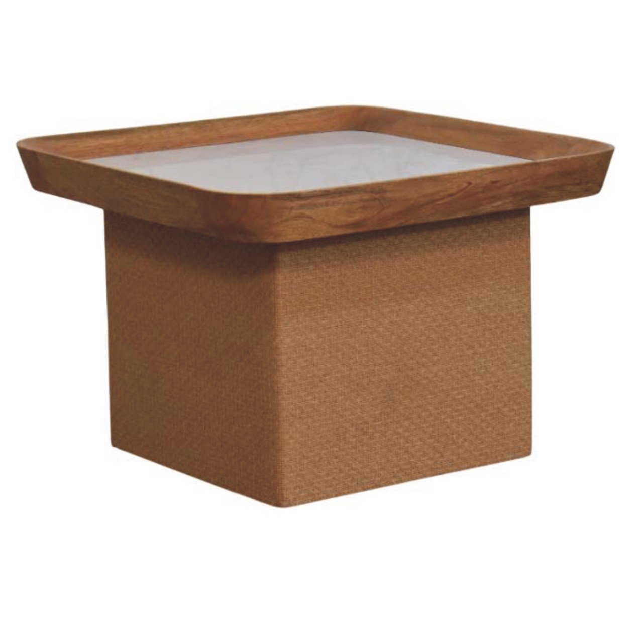 Solid Mango Wood Oak Finished Marble Top Chatai Coffee Table - Image 3