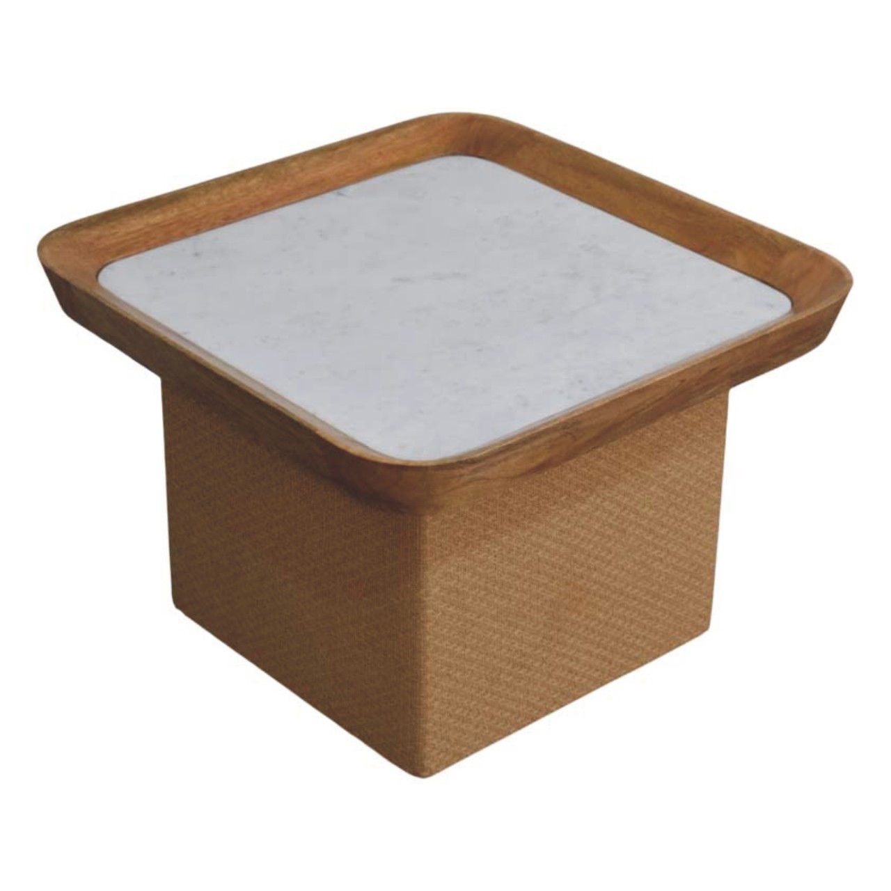 Solid Mango Wood Oak Finished Marble Top Chatai Coffee Table - Image 5