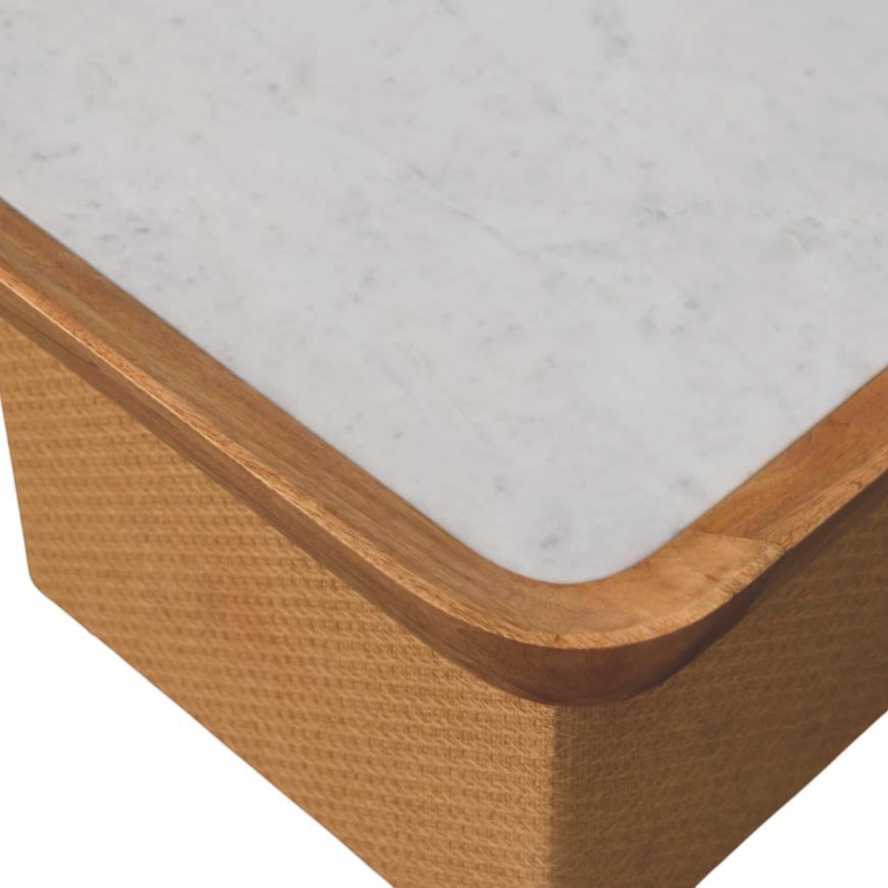 Solid Mango Wood Oak Finished Marble Top Chatai Coffee Table - Image 6