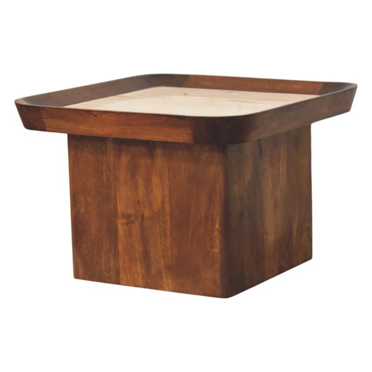 Solid Mango Wood Chestnut Finished Travertine Top Tray Coffee Table - Image 2