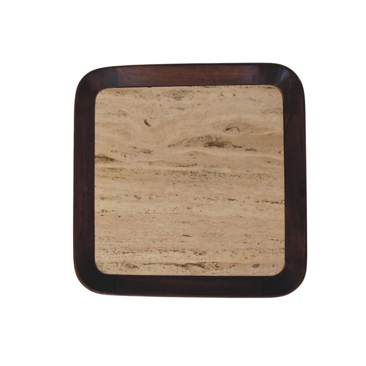 Solid Mango Wood Chestnut Finished Travertine Top Tray Coffee Table - Image 9