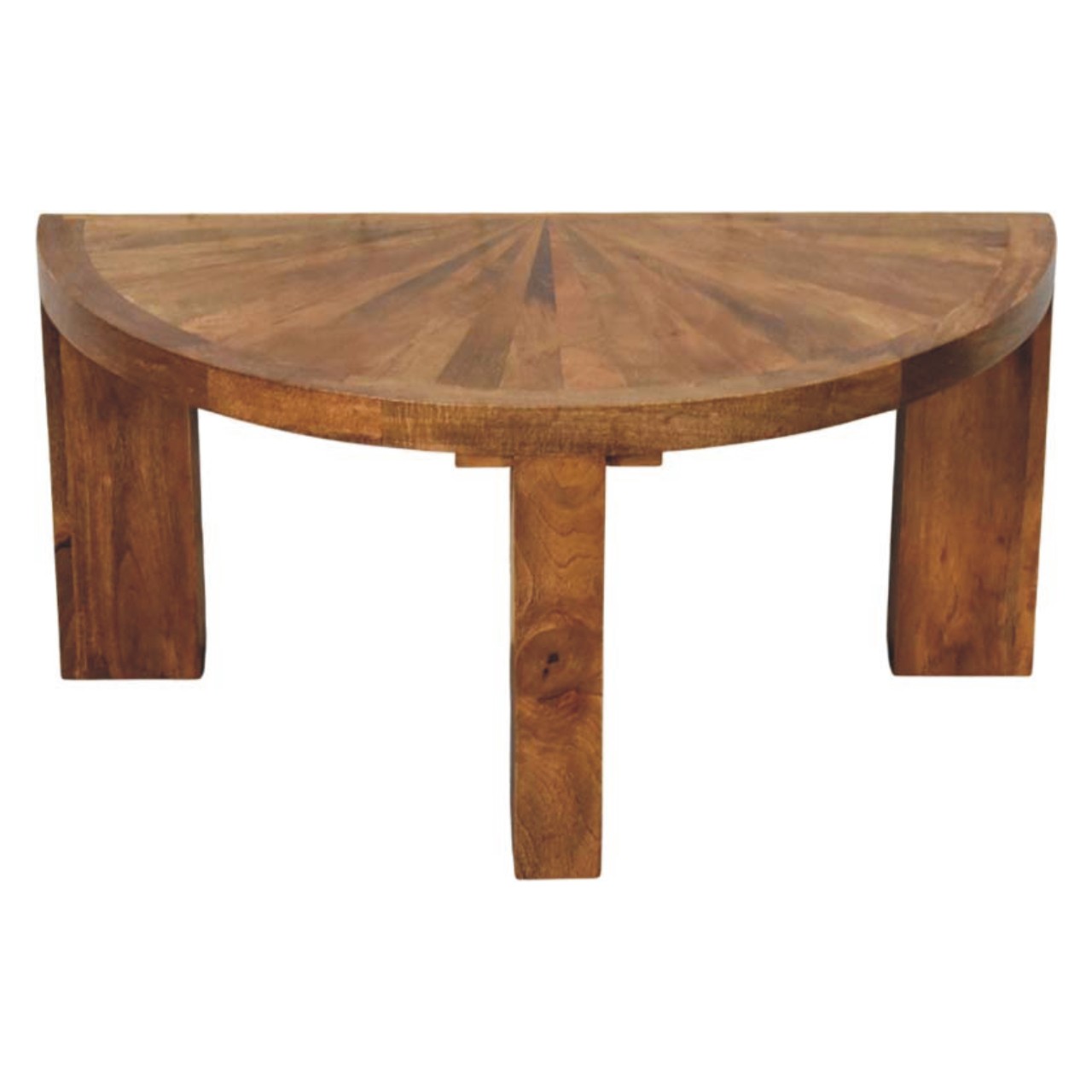 Solid Mango Wood Amber Oak Finish Half Moon Coffee Table - Image 5