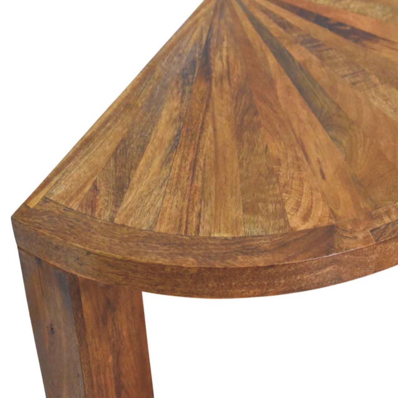 Solid Mango Wood Amber Oak Finish Half Moon Coffee Table - Image 6