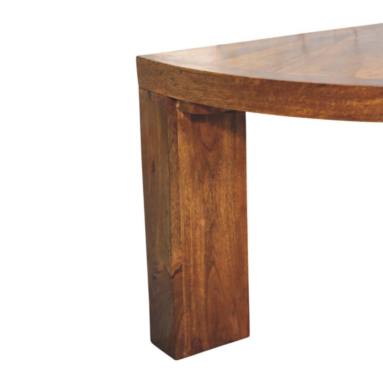 Solid Mango Wood Amber Oak Finish Half Moon Coffee Table - Image 7