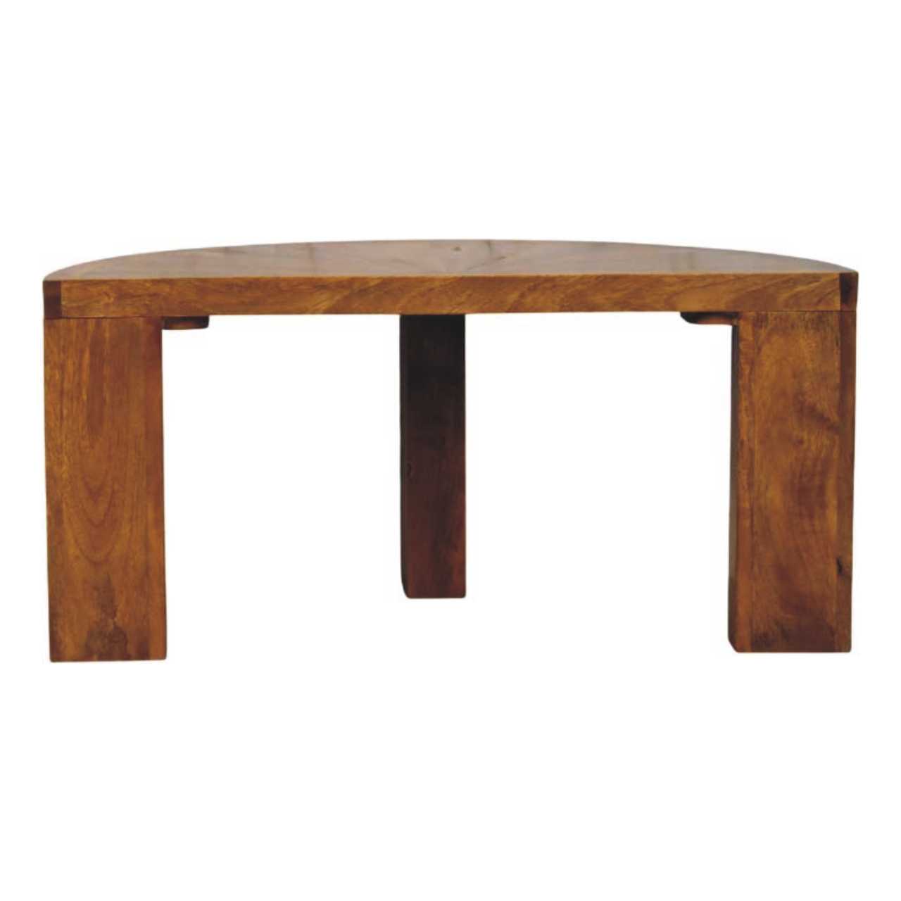Solid Mango Wood Amber Oak Finish Half Moon Coffee Table - Image 9