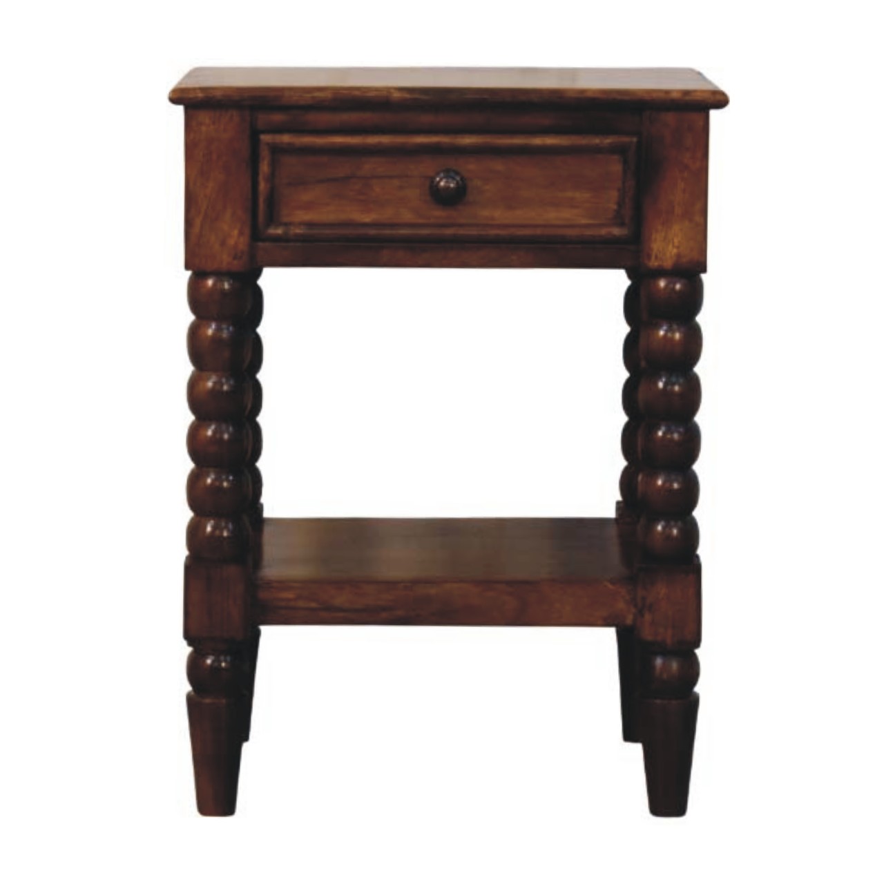 Solid Mango Wood Chestnut Finished Spindle One Drawer Side Table