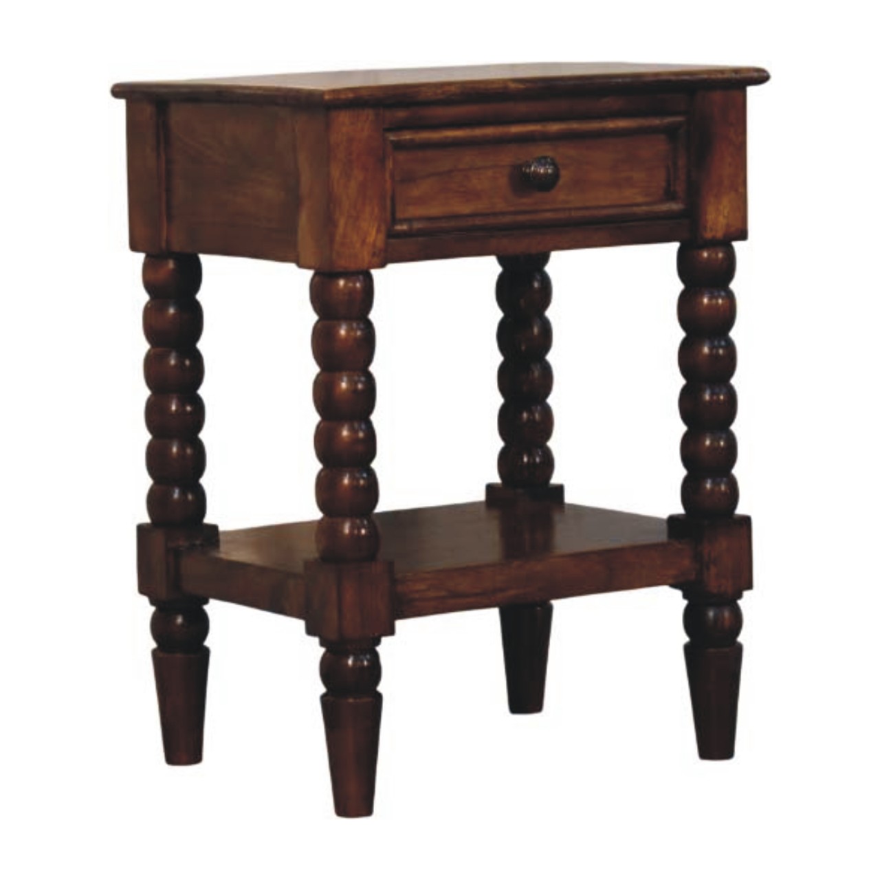 Solid Mango Wood Chestnut Finished Spindle One Drawer Side Table - Image 2