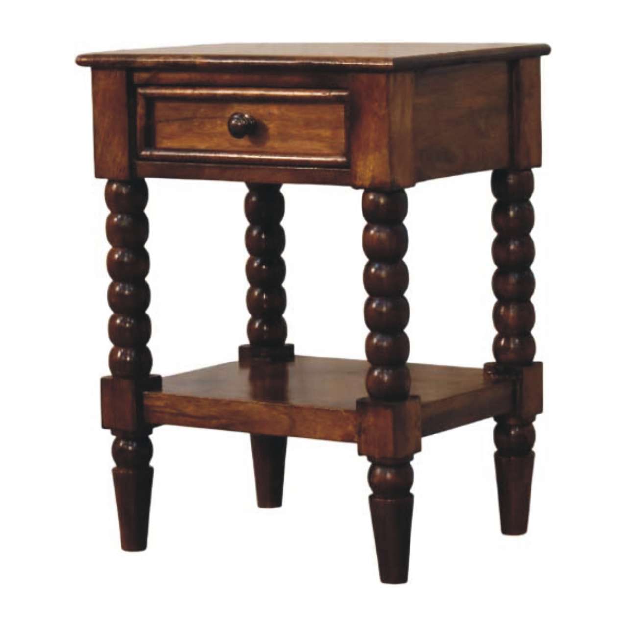 Solid Mango Wood Chestnut Finished Spindle One Drawer Side Table - Image 3