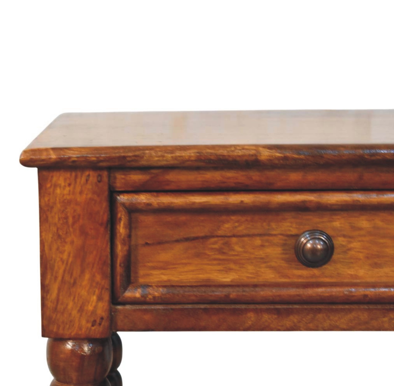Solid Mango Wood Chestnut Finished Spindle One Drawer Side Table - Image 4