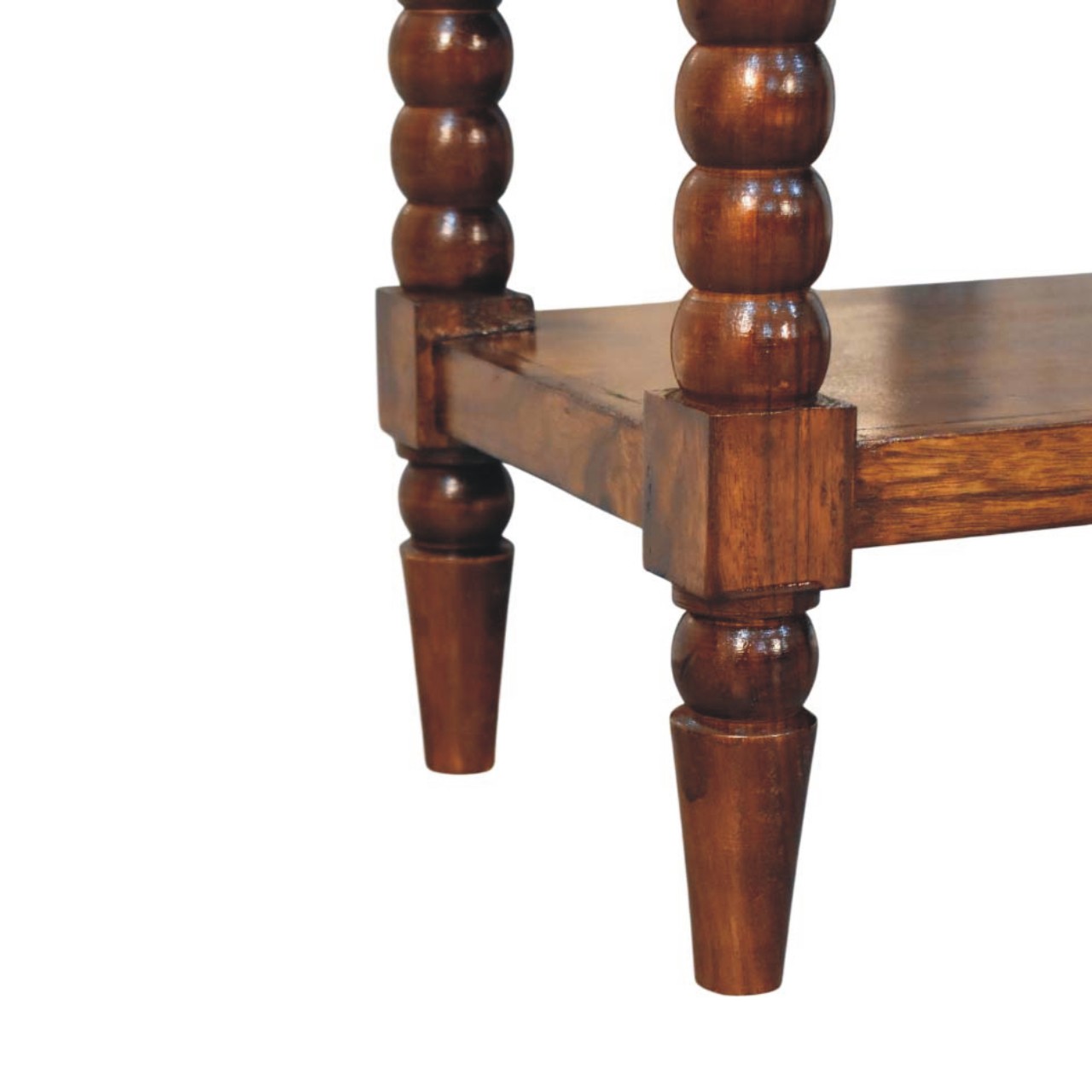 Solid Mango Wood Chestnut Finished Spindle One Drawer Side Table - Image 7