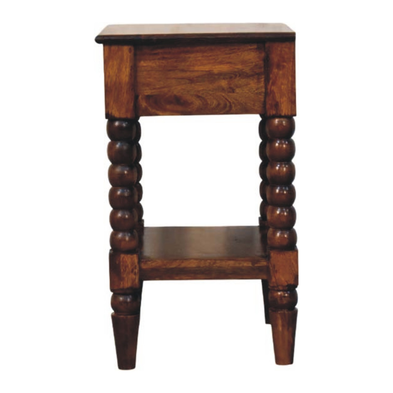 Solid Mango Wood Chestnut Finished Spindle One Drawer Side Table - Image 8