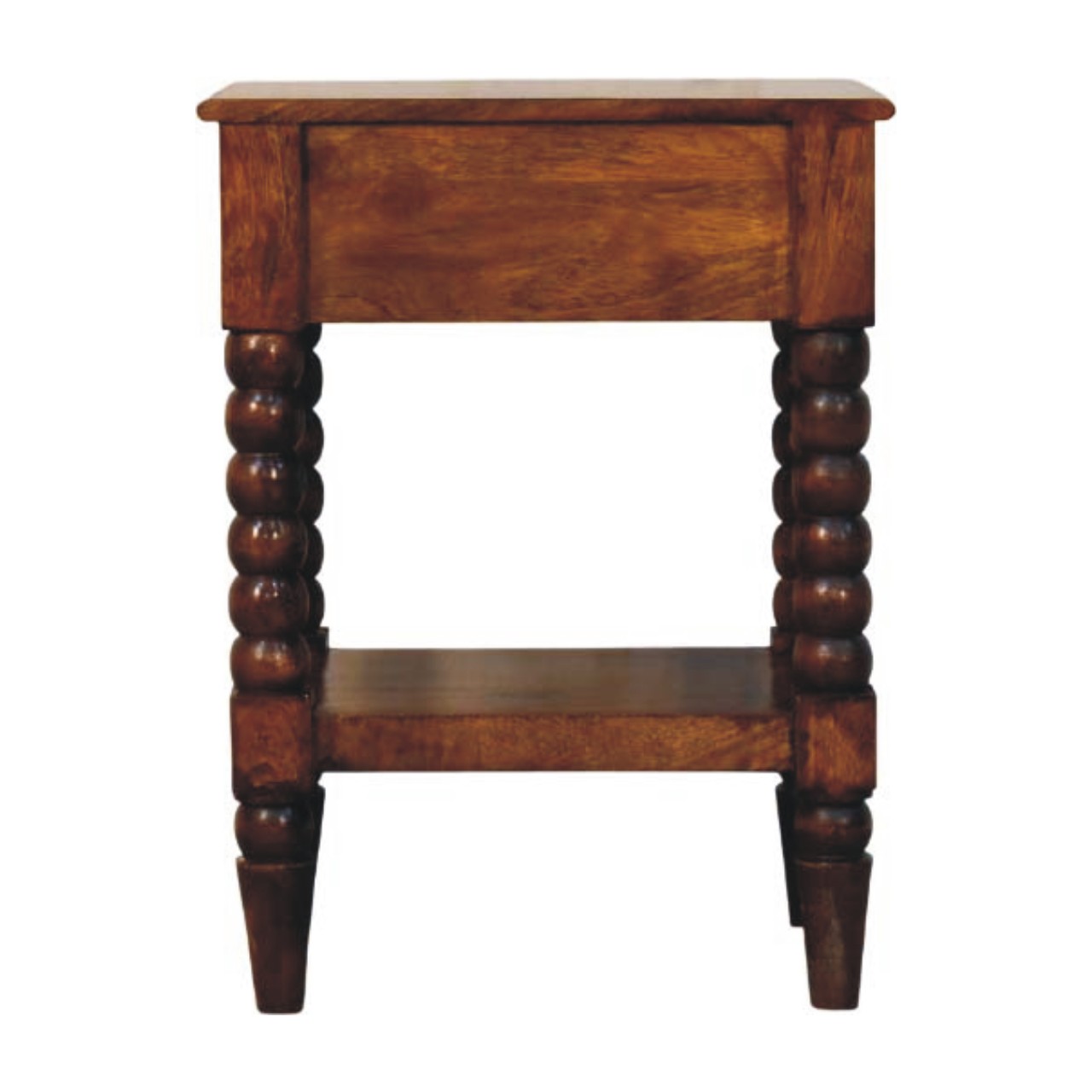 Solid Mango Wood Chestnut Finished Spindle One Drawer Side Table - Image 9