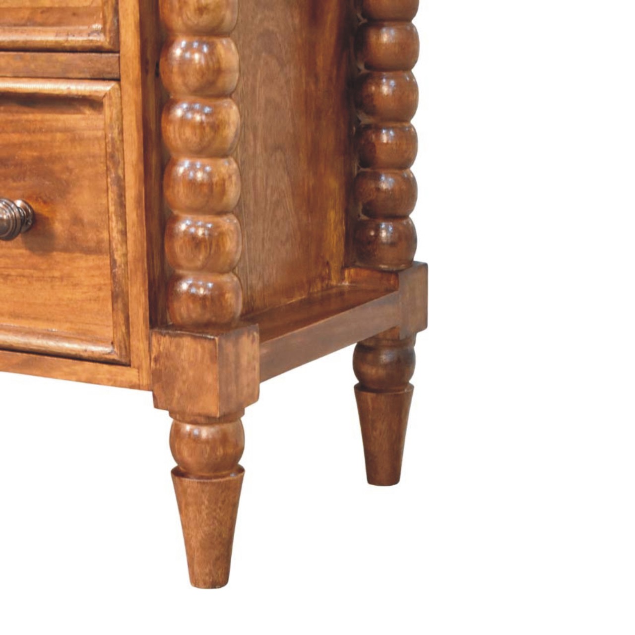 Solid Mango Wood Chestnut Finished Spindle Three Drawer Chest - Image 7