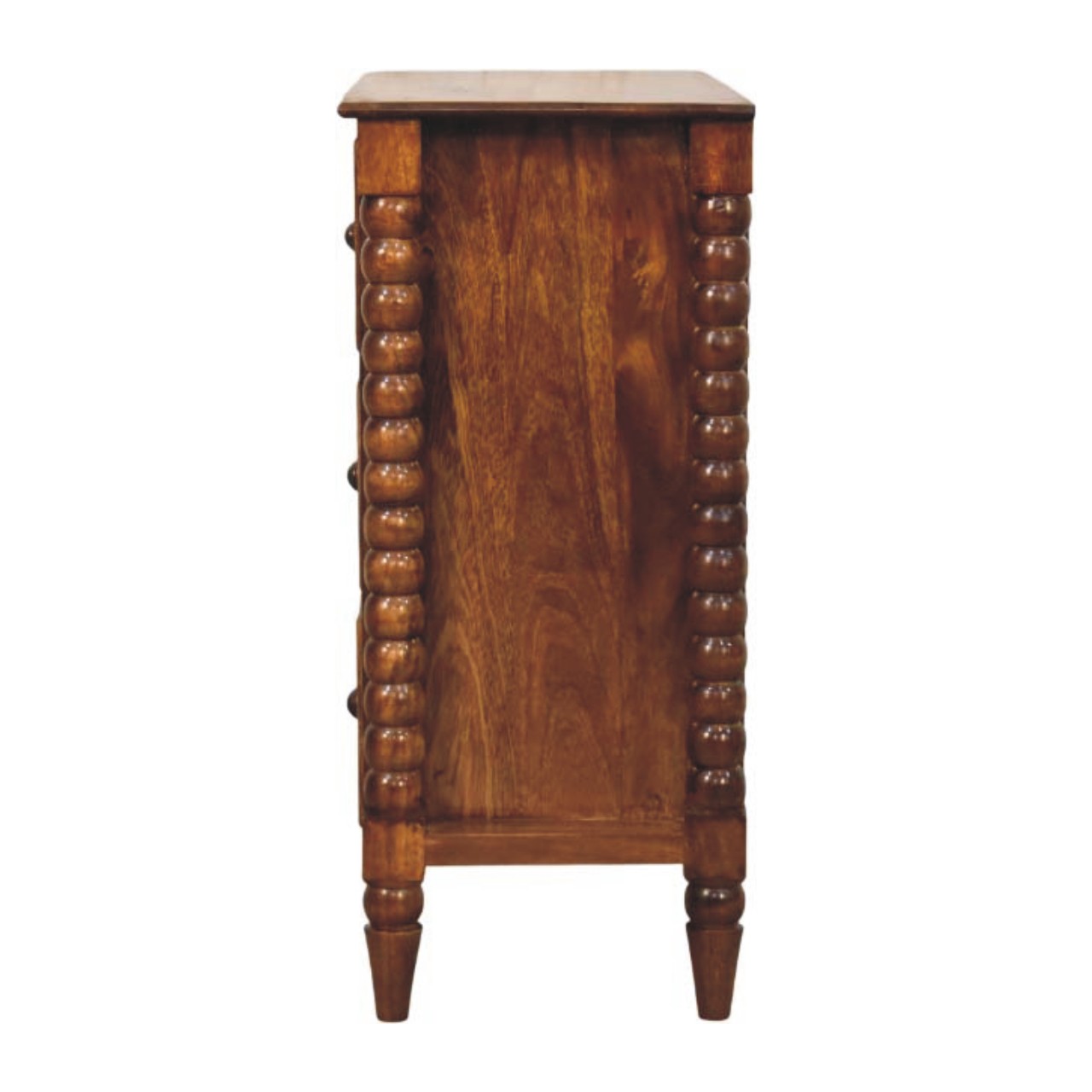 Solid Mango Wood Chestnut Finished Spindle Three Drawer Chest - Image 8