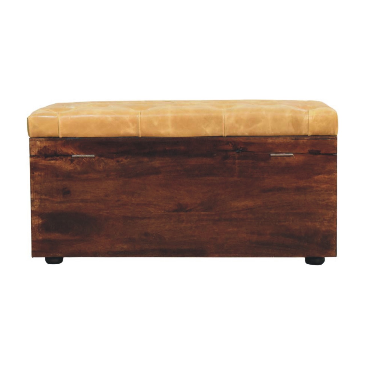 Solid Mango Wood Chestnut Finished Tan Leather Storage Trunk Bench - Image 10
