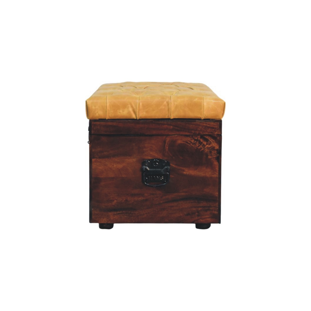 Solid Mango Wood Chestnut Finished Tan Leather Storage Trunk Bench - Image 8